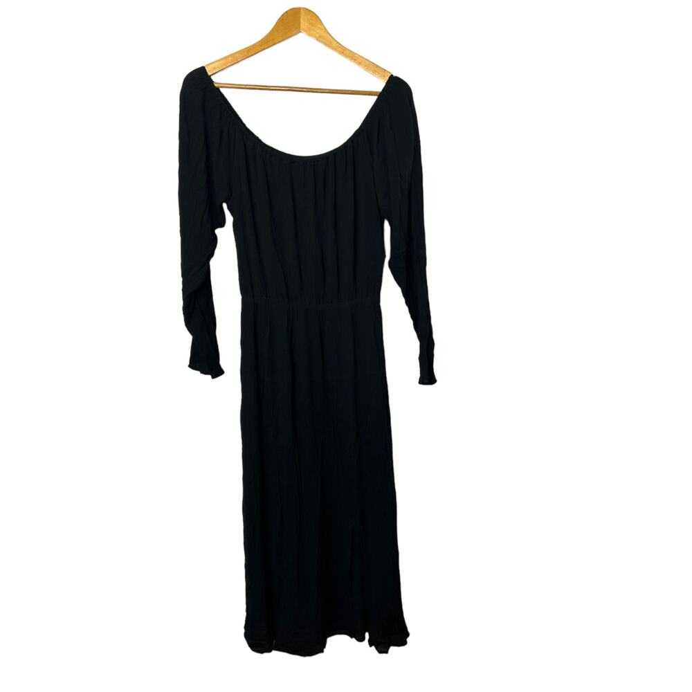 WAYF Naveah Scoop Neck Black Long Sleeve Midi Dress Women's Size Medium NEW